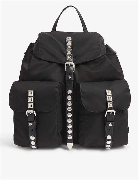 prada black studded backpack|prada nylon backpack large.